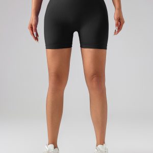 Female V-shape Waist Scrunch Elastic Tight High-rise Shorts, Seamless V Back Scrunch Women Gym Shorts