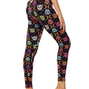 Leggings - Cropped High-waisted Printed Colorful Skulls