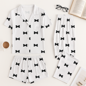 Pijama Suave con Camisa y Doble Pantalón Estampado Unitalla