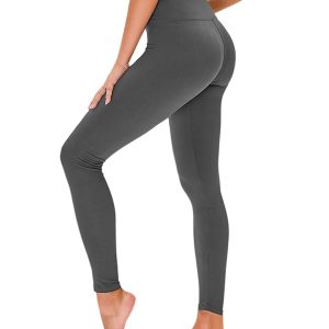 Leggings - Cropped High-waisted Solid Color Dark Gray